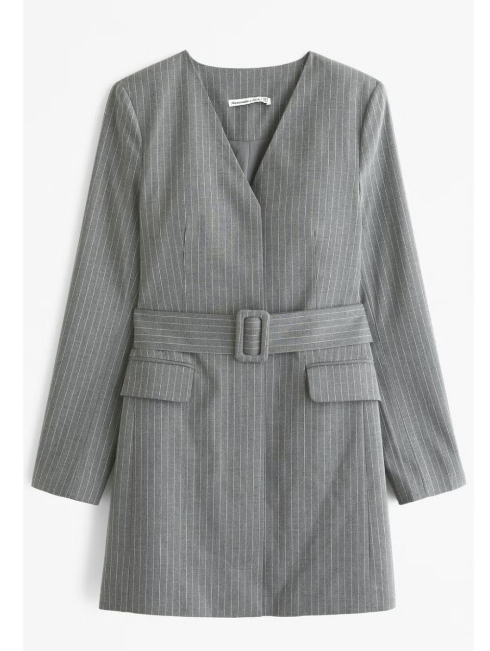 Abercrombie Dress Size M Gray Striped Long Belted Pocket Shoulder Pads Classy